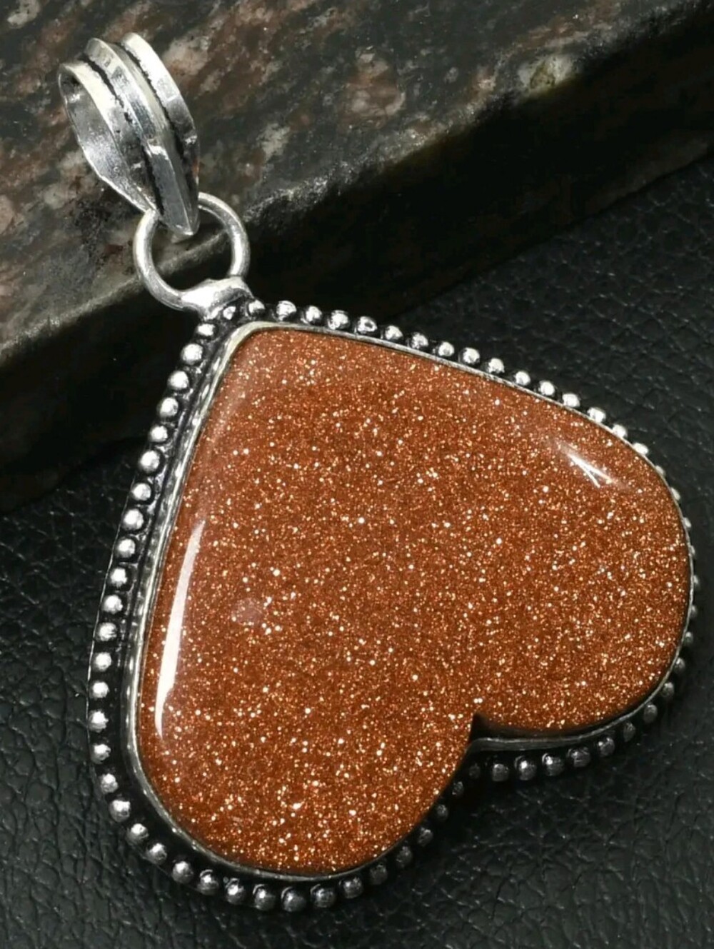 Goldstone Gemstone Jewelry Handmade Heart Pendant Necklace